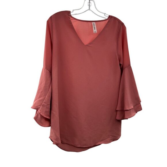 Zenana Outfitters Women's Long Bell Sleeve V-Neck Top Rosewood Size Small - Picture 1 of 9